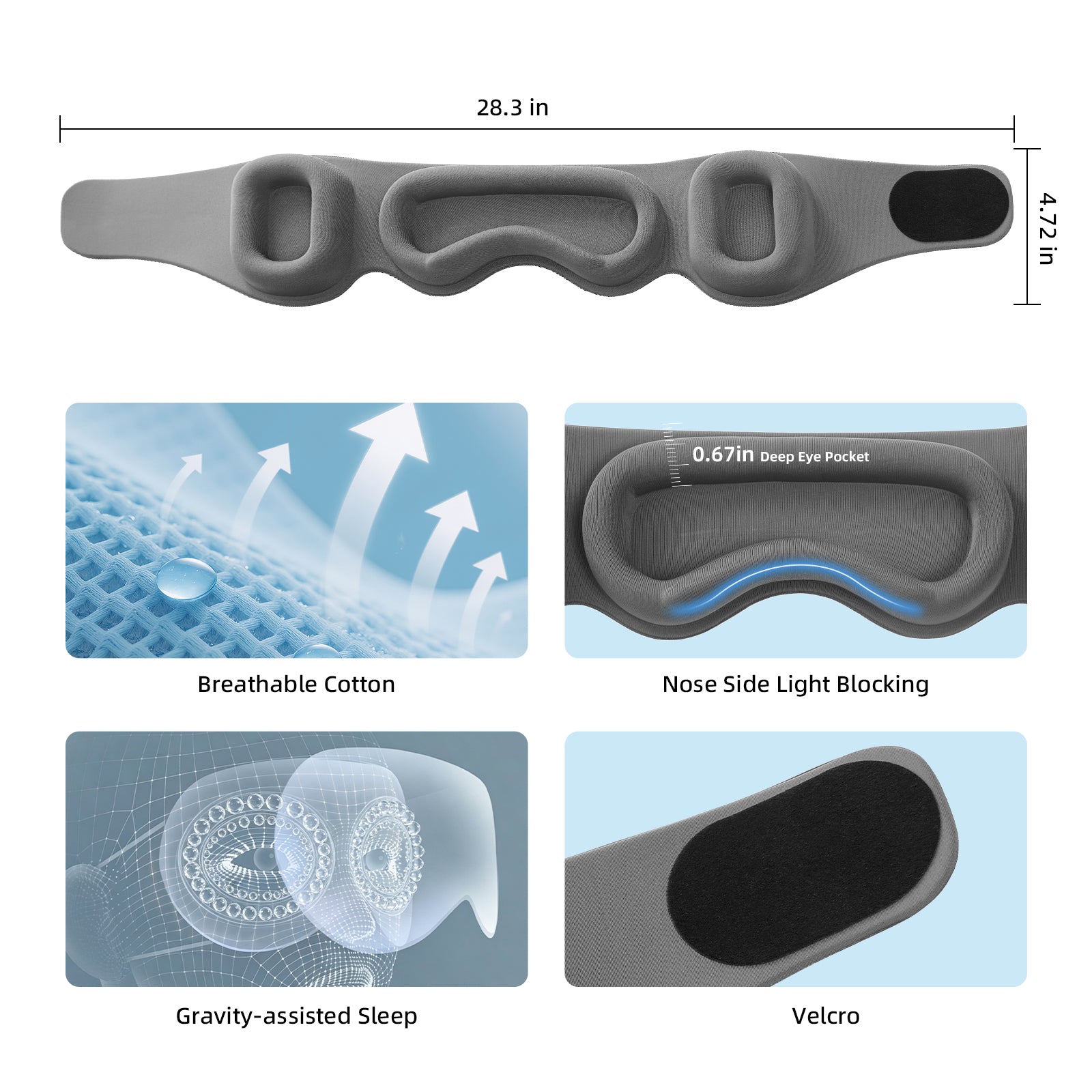 Fismool 3D Contoured Sleep Mask, 100% Blackout Eye Mask for Side Sleepers.