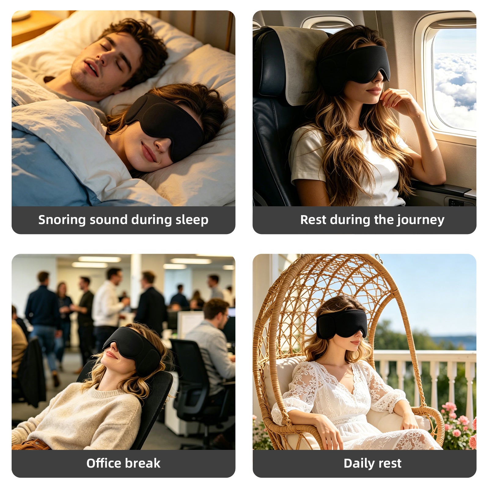 Fismool 3D soundproof sleep mask nose bridge details for 100% blackout