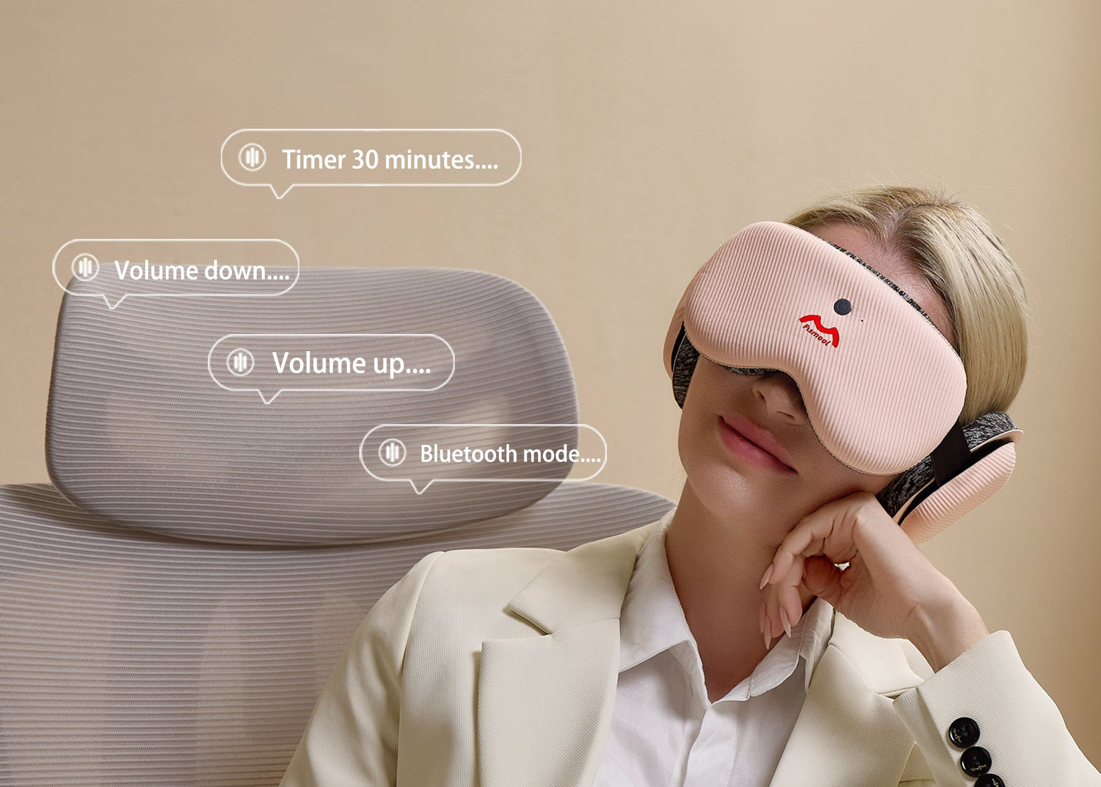 Fismool Sound Sleep Mask features voice command functionality for easy, hands-free control of settings like volume, timer, and mode for ultimate convenience.