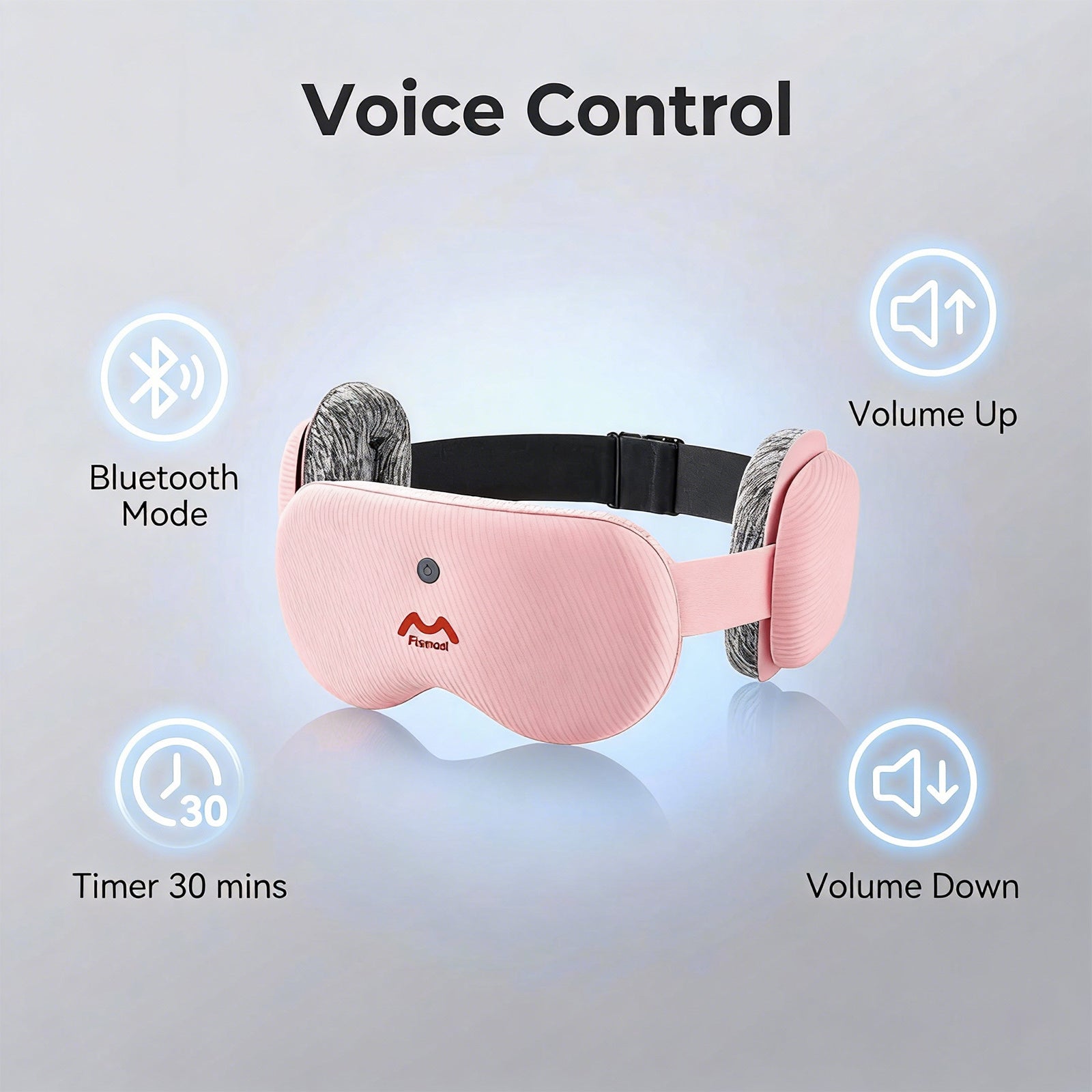 Fismool 201 pink Bluetooth sleep mask with voice control, timer, and volume settings