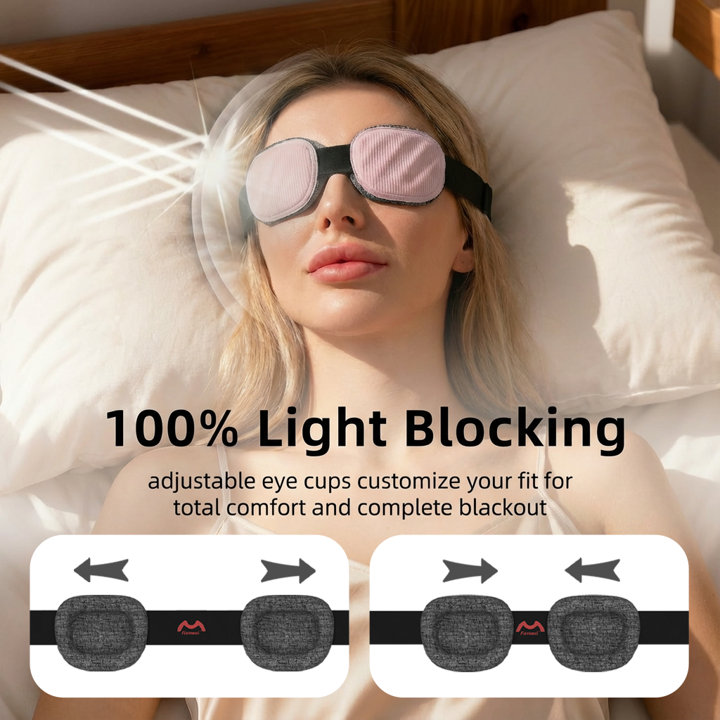 Fismool 202 pink sleep mask providing true 100% blackout for deep sleep