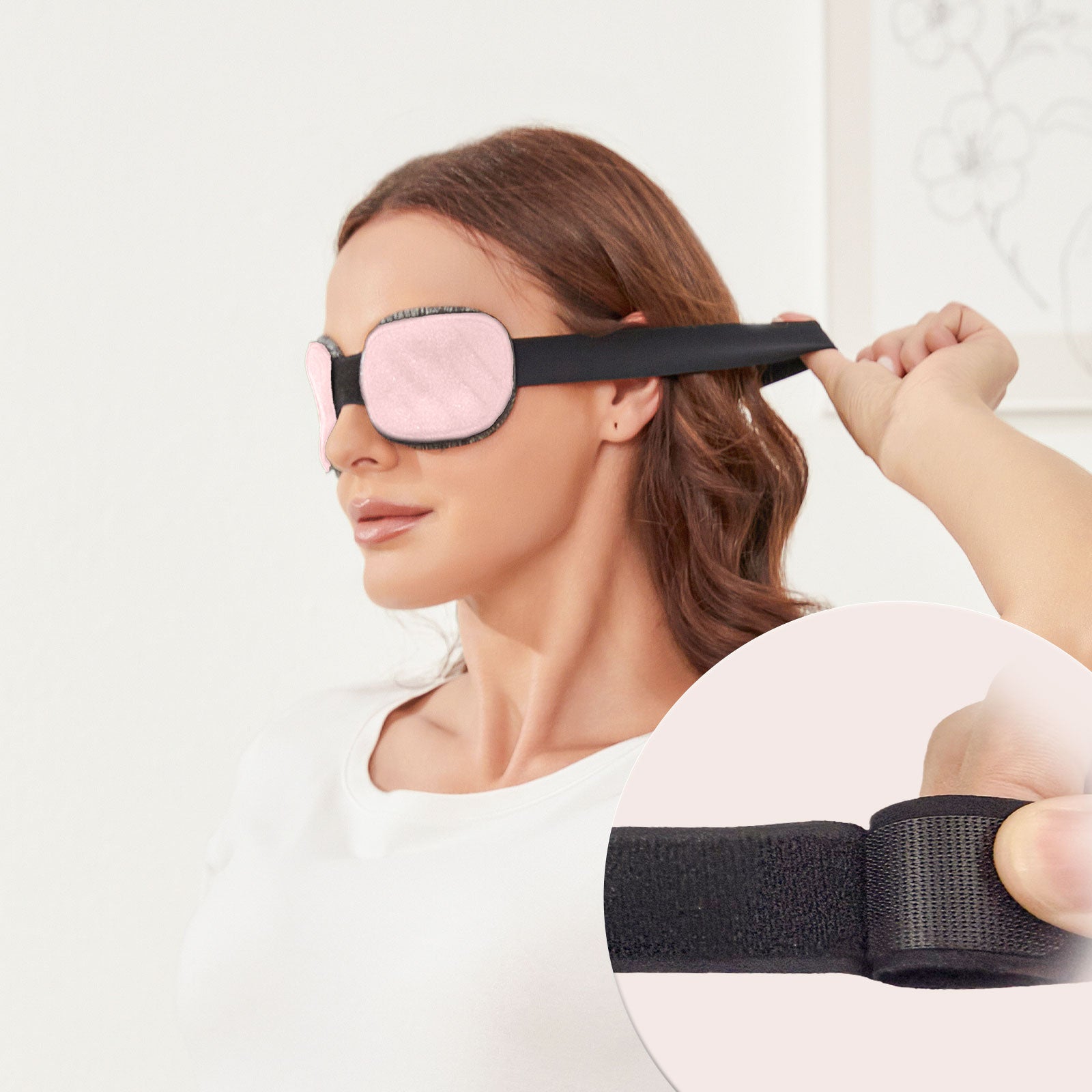 Gentle adjustable strap on the pink Fismool 202 sleep mask for a secure, comfortable fit