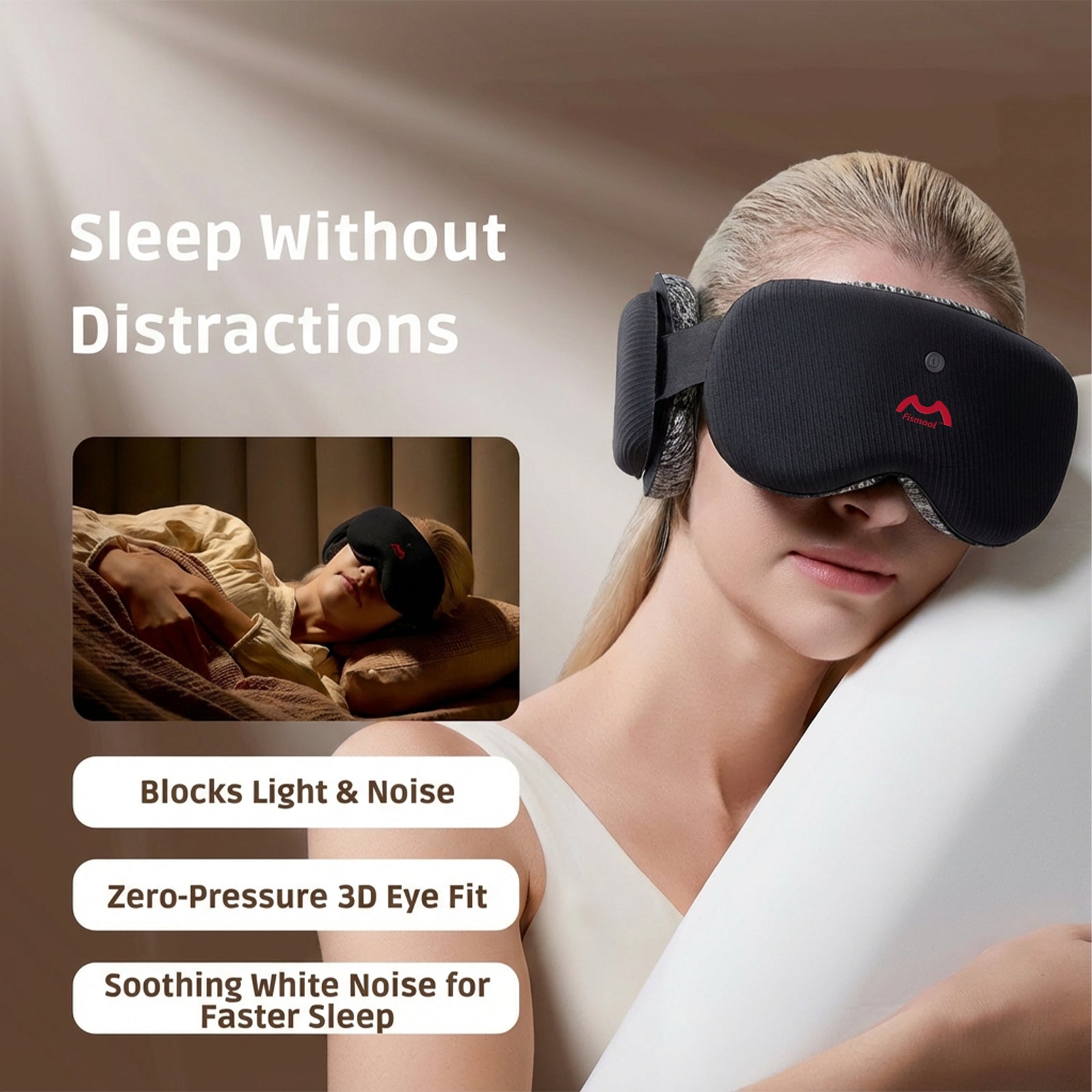 Noise blocking 3D sleep mask with white noise for deeper sleep Fismool FS201