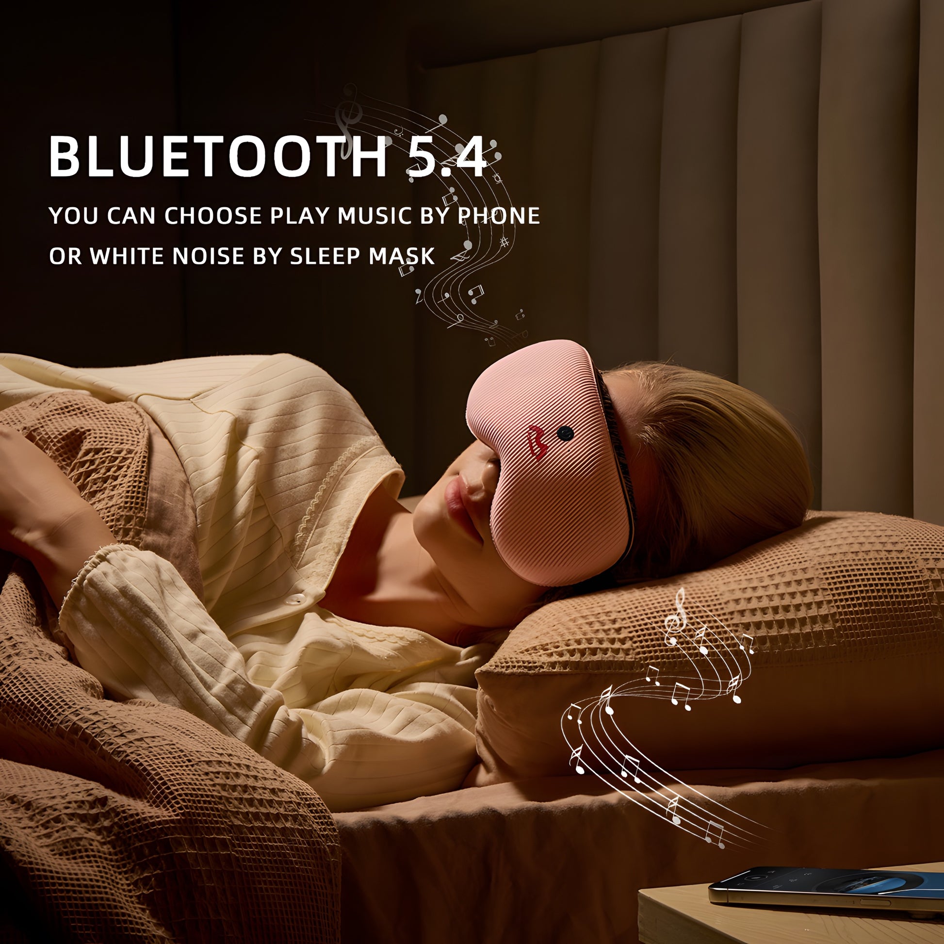 Fismool Bluetooth Sleep Mask Pink | 5.4 Bluetooth Eye Mask with White Noise for Sleeping