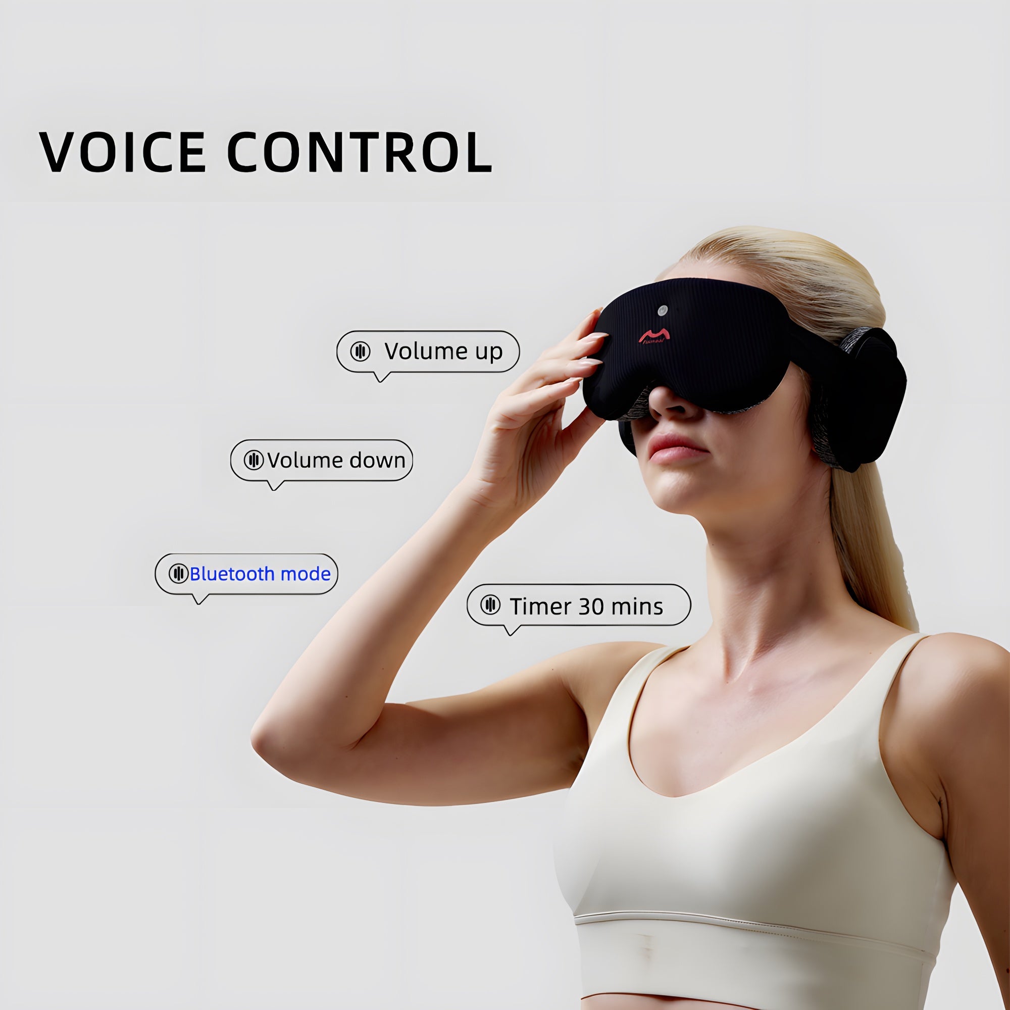 Fismool Bluetooth Sound Sleep Mask with Voice Control – Volume, Timer & Bluetooth Mode for Deep Sleep