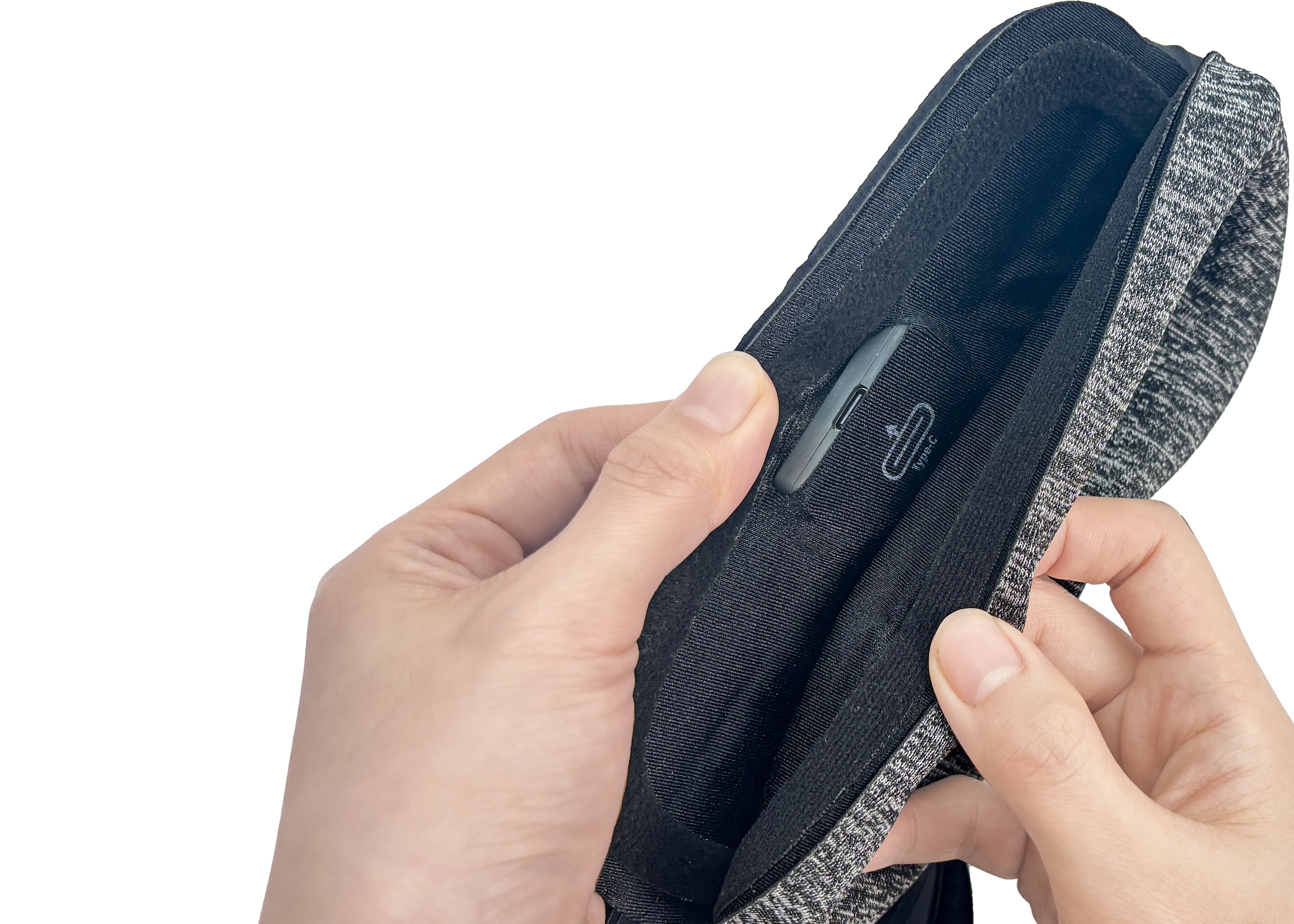 Close-up of the Fismool sleep mask Type-C charging port for fast and efficient charging.