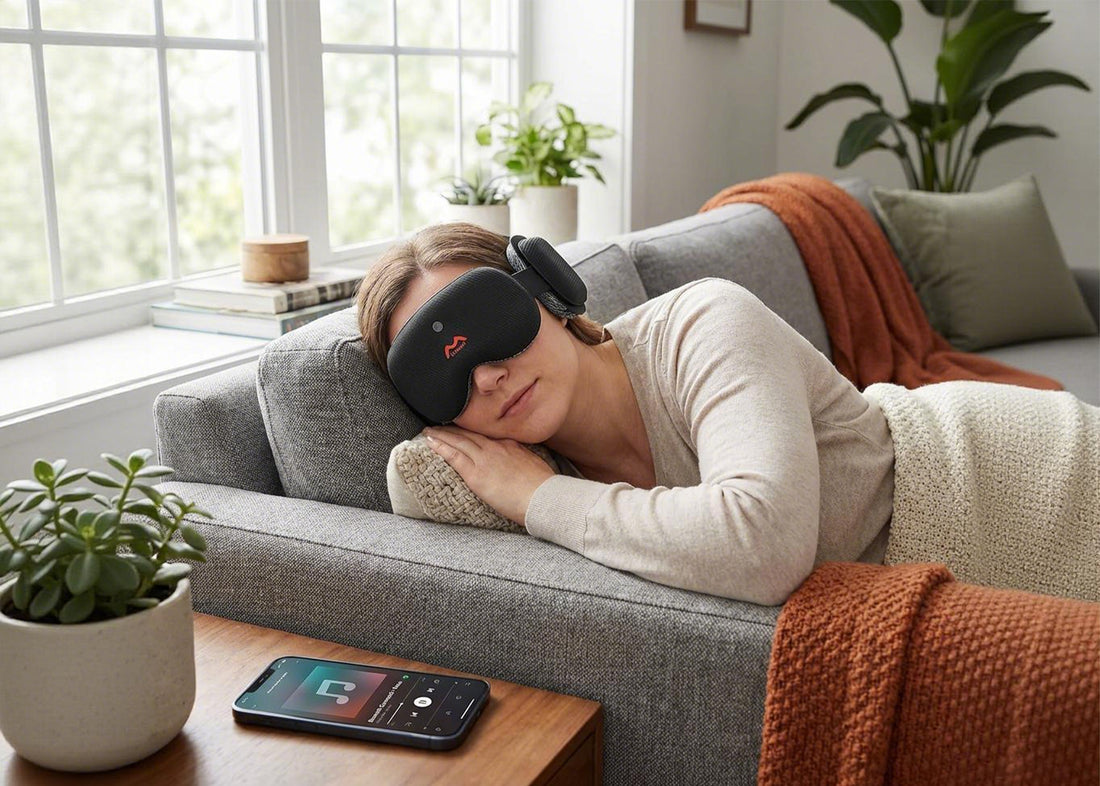 Side sleeper friendly fismool sound sleep mask black with thin speakers that do not press on the ears