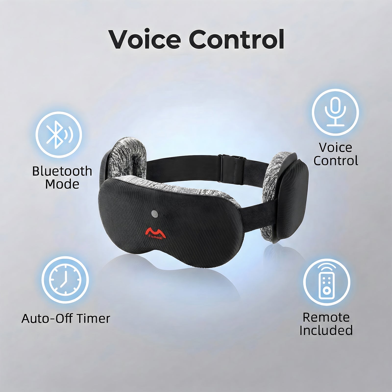 Fismool Sound Sleep Mask black with Bluetooth, voice control, remote control, and auto off timer