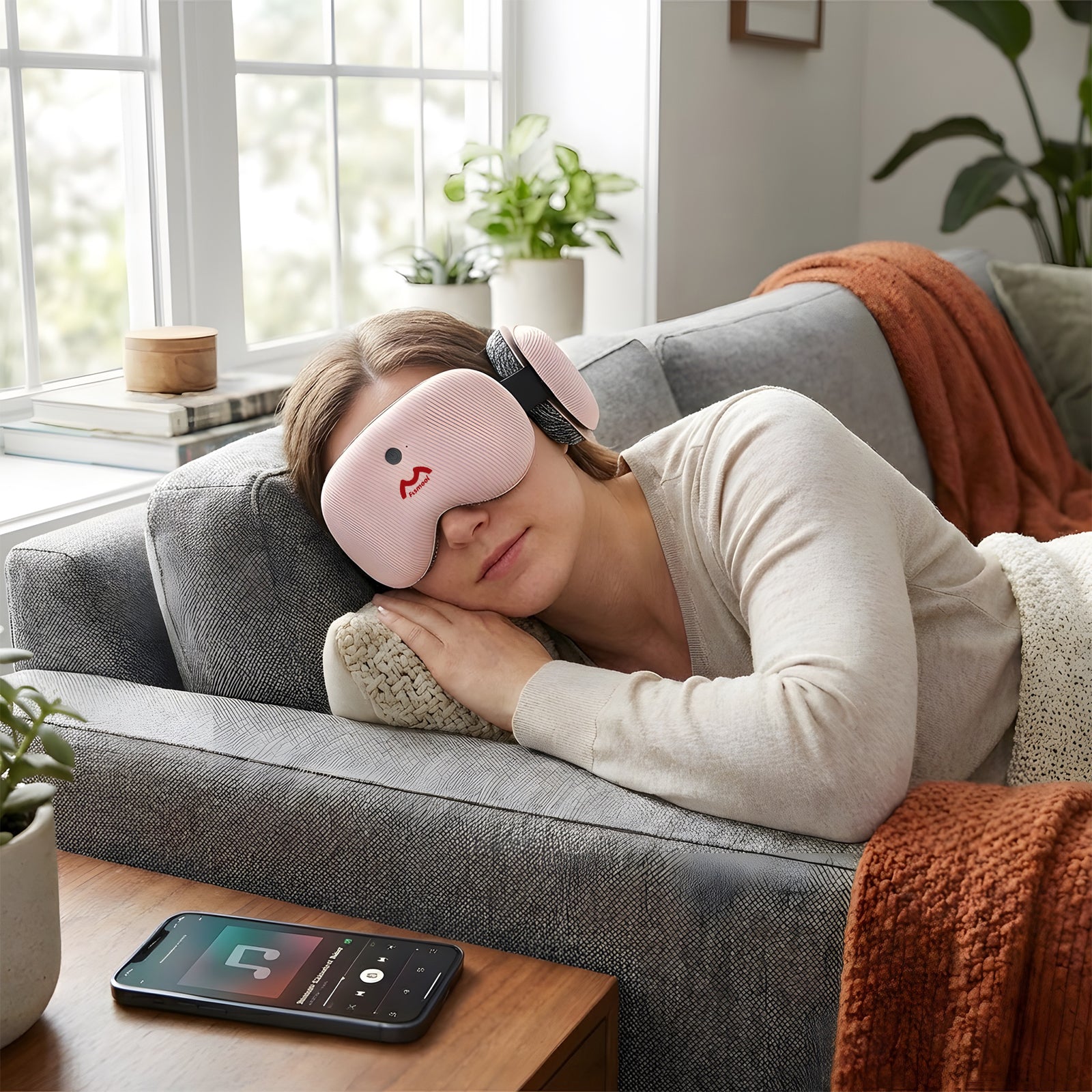 Side sleeper friendly fismool sound sleep mask pink with thin speakers that do not press on the ears