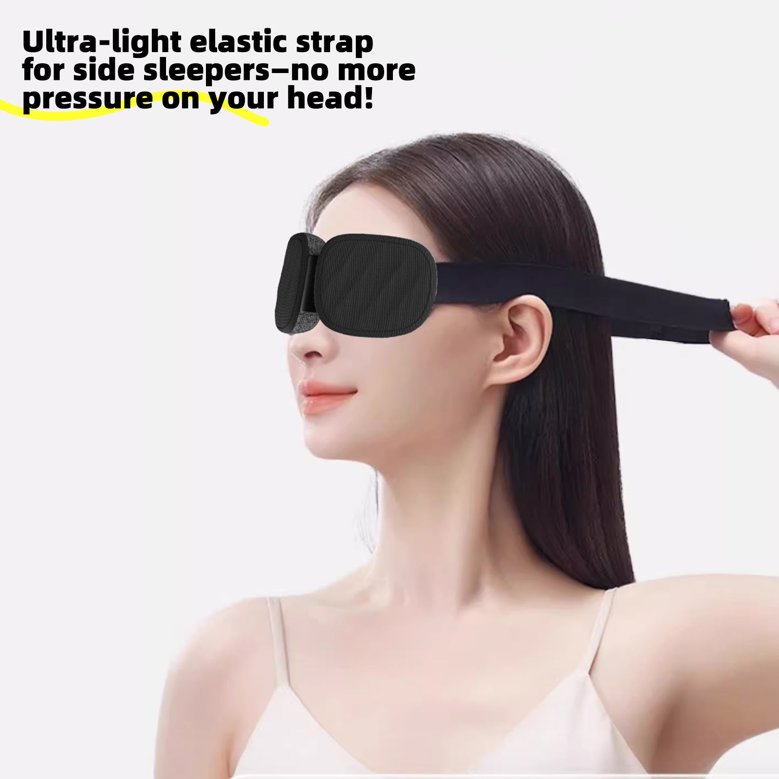 Fismool Pocket Sleep Mask Black – Ultra-light Elastic Strap for Side Sleepers, No Pressure on Your Head