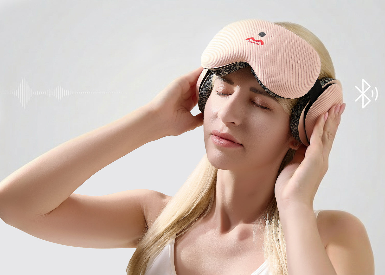 Fismool Sound Sleep Mask with customizable white noise and Bluetooth options for a relaxing, personalized sleep experience.